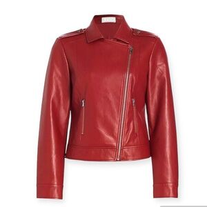 Elie Tahari’s red moto jacket